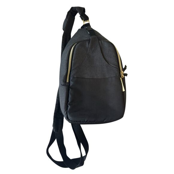 Infantino Black Gray Diaper Bag Sling Backpack Gold Zippers Adjustable Strap - Picture 3 of 9
